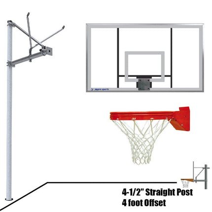 Jaypro Sports Basketball System - Straight Post (4 - 1/2 in. Pole with 4 ft. Offset) - 72 in. Acrylic Backboard - Playground Breakaway Goal | SPA4 - AC - UB SPA4-AC-UB - Play and Sync