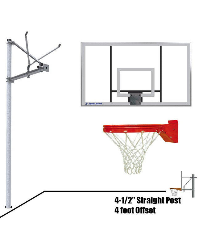 Jaypro Sports Basketball System - Straight Post (4 - 1/2 in. Pole with 4 ft. Offset) - 72 in. Acrylic Backboard - Playground Breakaway Goal | SPA4 - AC - UB SPA4-AC-UB - Play and Sync