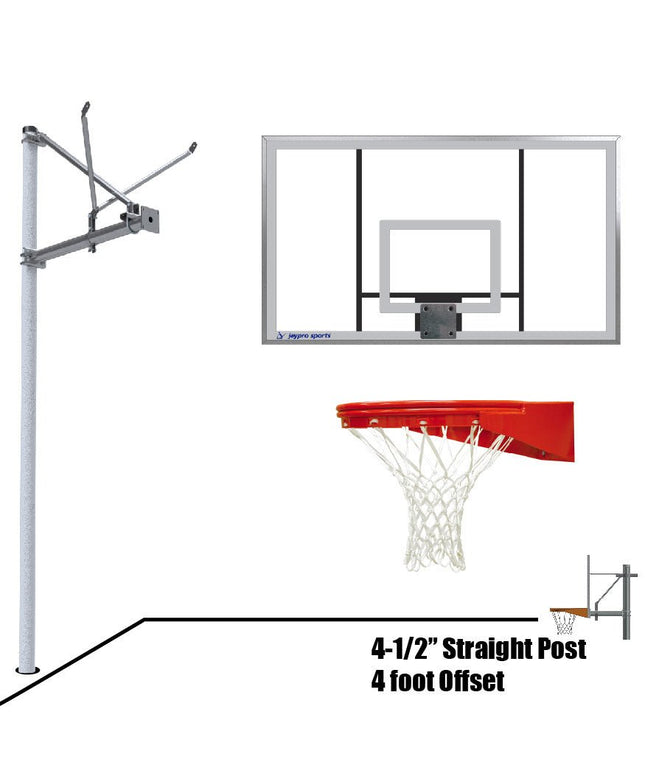 Jaypro Sports Basketball System - Straight Post (4 - 1/2 in. Pole with 4 ft. Offset) - 72 in. Acrylic Backboard - Playground Goal | SPA4 - AC - UG SPA4-AC-UG - Play and Sync