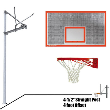 Jaypro Sports Basketball System - Straight Post (4 - 1/2 in. Pole with 4 ft. Offset) - 72 in. Perforated Aluminum Backboard - Double Rim | SPA4 - ALP - DR SPA4-ALP-DR - Play and Sync