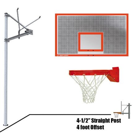 Jaypro Sports Basketball System - Straight Post (4 - 1/2 in. Pole with 4 ft. Offset) - 72 in. Perforated Aluminum Backboard - Playground Breakaway Goal | SPA4 - ALP - UB SPA4-ALP-UB - Play and Sync
