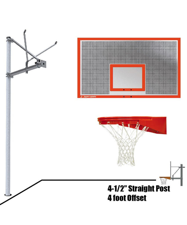 Jaypro Sports Basketball System - Straight Post (4 - 1/2 in. Pole with 4 ft. Offset) - 72 in. Perforated Aluminum Backboard - Playground Goal | SPA4 - ALP - UG SPA4-ALP-UG - Play and Sync