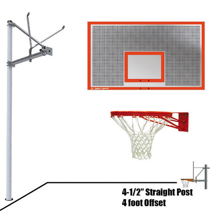 Jaypro Sports Basketball System - Straight Post (4 - 1/2 in. Pole with 4 ft. Offset) - 72 in. Perforated Steel Backboard - Double Rim | SPA4 - PERF - DR SPA4-PERF-DR - Play and Sync