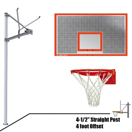 Jaypro Sports Basketball System - Straight Post (4 - 1/2 in. Pole with 4 ft. Offset) - 72 in. Perforated Steel Backboard - Flex Rim Goal | SPA4 - PERF - FR SPA4-PERF-FR - Play and Sync