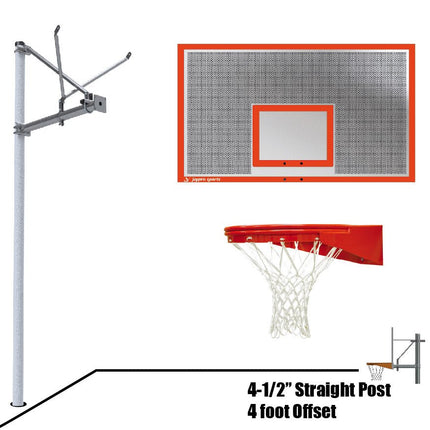 Jaypro Sports Basketball System - Straight Post (4 - 1/2 in. Pole with 4 ft. Offset) - 72 in. Perforated Steel Backboard - Playground Goal | SPA4 - PERF - UG SPA4-PERF-UG - Play and Sync