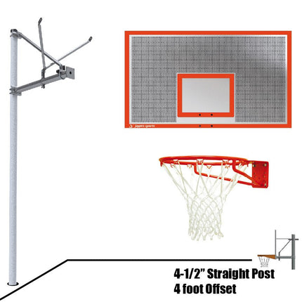 Jaypro Sports Basketball System - Straight Post (4 - 1/2 in. Pole with 4 ft. Offset) - 72 in. Perforated Steel Backboard - Super Goal | SPA4 - PERF - SG SPA4-PERF-SG - Play and Sync