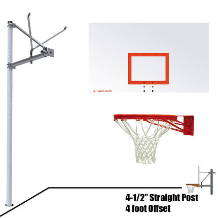 Jaypro Sports Basketball System - Straight Post (4 - 1/2 in. Pole with 4 ft. Offset) - 72 in. Steel Backboard - Double Rim | SPA4 - RS - DR SPA4-RS-DR - Play and Sync