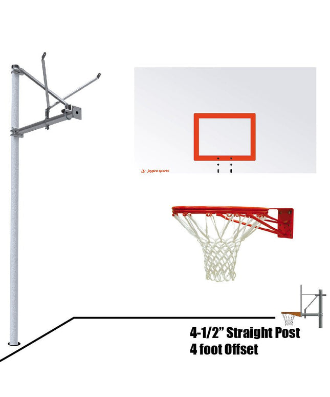 Jaypro Sports Basketball System - Straight Post (4 - 1/2 in. Pole with 4 ft. Offset) - 72 in. Steel Backboard - Double Rim | SPA4 - RS - DR SPA4-RS-DR - Play and Sync