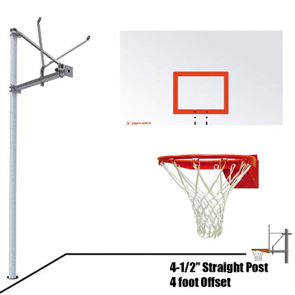 Jaypro Sports Basketball System - Straight Post (4 - 1/2 in. Pole with 4 ft. Offset) - 72 in. Steel Backboard - Flex Rim Goal | SPA4 - RS - FR SPA4-RS-FR - Play and Sync