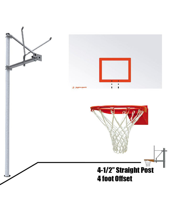Jaypro Sports Basketball System - Straight Post (4 - 1/2 in. Pole with 4 ft. Offset) - 72 in. Steel Backboard - Flex Rim Goal | SPA4 - RS - FR SPA4-RS-FR - Play and Sync