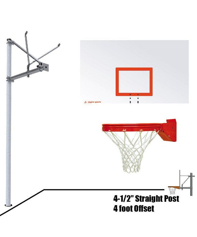Jaypro Sports Basketball System - Straight Post (4 - 1/2 in. Pole with 4 ft. Offset) - 72 in. Steel Backboard - Playground Breakaway Goal | SPA4 - RS - UB SPA4-RS-UB - Play and Sync