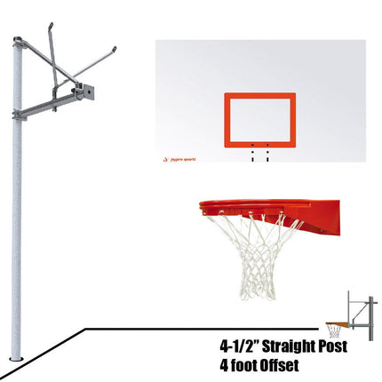 Jaypro Sports Basketball System - Straight Post (4 - 1/2 in. Pole with 4 ft. Offset) - 72 in. Steel Backboard - Playground Goal | SPA4 - RS - UG SPA4-RS-UG - Play and Sync
