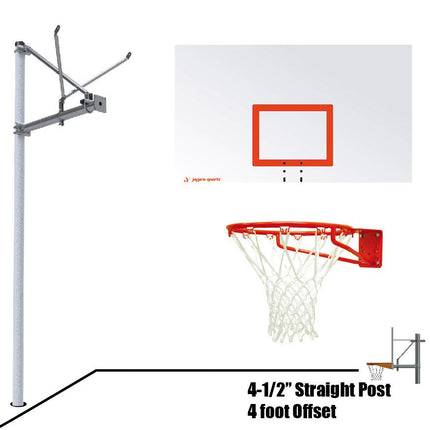 Jaypro Sports Basketball System - Straight Post (4 - 1/2 in. Pole with 4 ft. Offset) - 72 in. Steel Backboard - Super Goal | SPA4 - RS - SG SPA4-RS-SG - Play and Sync