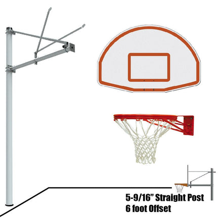 Jaypro Sports Basketball System - Straight Post (5 - 9/16 in. Pole with 6 ft. Offset) - 54 in. Aluminum Fan Backboard - Double Rim | SPA6 - FABT - DR SPA6-FABT-DR - Play and Sync