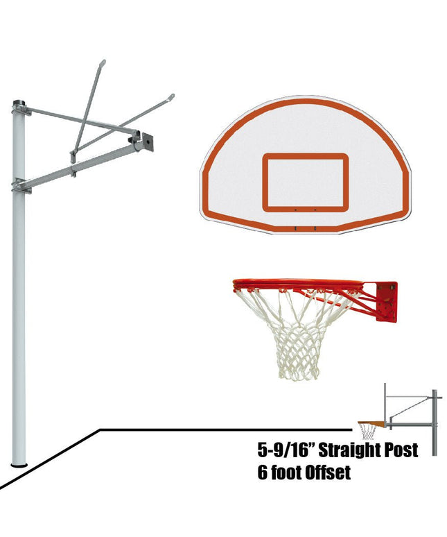 Jaypro Sports Basketball System - Straight Post (5 - 9/16 in. Pole with 6 ft. Offset) - 54 in. Aluminum Fan Backboard - Double Rim | SPA6 - FABT - DR SPA6-FABT-DR - Play and Sync
