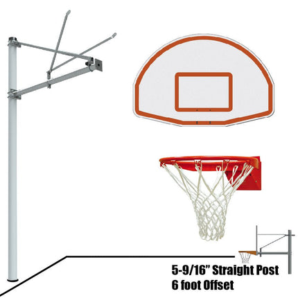 Jaypro Sports Basketball System - Straight Post (5 - 9/16 in. Pole with 6 ft. Offset) - 54 in. Aluminum Fan Backboard - Flex Rim Goal | SPA6 - FABT - FR SPA6-FABT-FR - Play and Sync