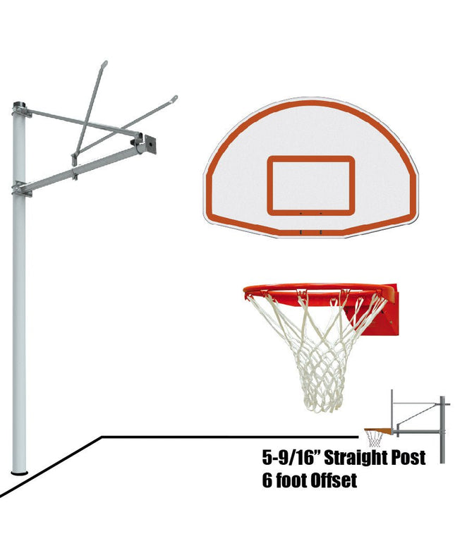 Jaypro Sports Basketball System - Straight Post (5 - 9/16 in. Pole with 6 ft. Offset) - 54 in. Aluminum Fan Backboard - Flex Rim Goal | SPA6 - FABT - FR SPA6-FABT-FR - Play and Sync