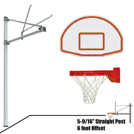 Jaypro Sports Basketball System - Straight Post (5 - 9/16 in. Pole with 6 ft. Offset) - 54 in. Aluminum Fan Backboard - Playground Breakaway Goal | SPA6 - FABT - UB SPA6-FABT-UB - Play and Sync