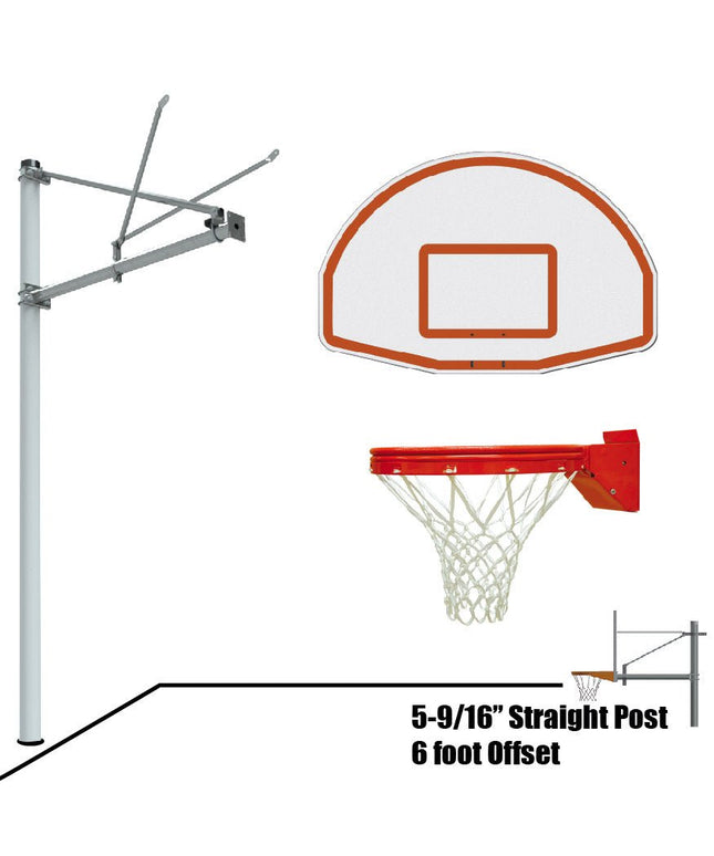 Jaypro Sports Basketball System - Straight Post (5 - 9/16 in. Pole with 6 ft. Offset) - 54 in. Aluminum Fan Backboard - Playground Breakaway Goal | SPA6 - FABT - UB SPA6-FABT-UB - Play and Sync