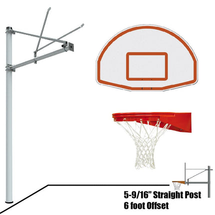 Jaypro Sports Basketball System - Straight Post (5 - 9/16 in. Pole with 6 ft. Offset) - 54 in. Aluminum Fan Backboard - Playground Goal | SPA6 - FABT - UG SPA6-FABT-UG - Play and Sync