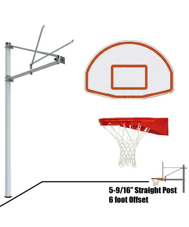Jaypro Sports Basketball System - Straight Post (5 - 9/16 in. Pole with 6 ft. Offset) - 54 in. Aluminum Fan Backboard - Playground Goal | SPA6 - FABT - UG SPA6-FABT-UG - Play and Sync