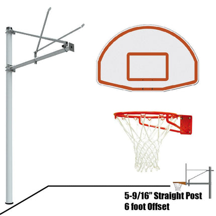Jaypro Sports Basketball System - Straight Post (5 - 9/16 in. Pole with 6 ft. Offset) - 54 in. Aluminum Fan Backboard - Super Goal | SPA6 - FABT - SG SPA6-FABT-SG - Play and Sync