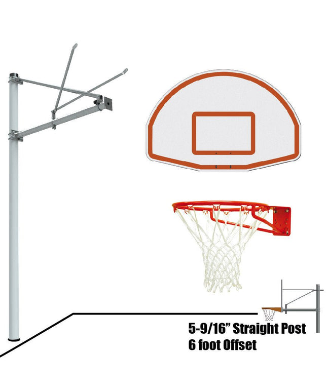 Jaypro Sports Basketball System - Straight Post (5 - 9/16 in. Pole with 6 ft. Offset) - 54 in. Aluminum Fan Backboard - Super Goal | SPA6 - FABT - SG SPA6-FABT-SG - Play and Sync
