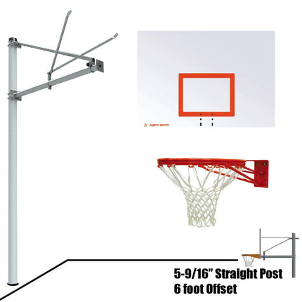 Jaypro Sports Basketball System - Straight Post (5 - 9/16 in. Pole with 6 ft. Offset) - 60 in. Steel Backboard - Double Rim | SPA6 - ST - DR SPA6-ST-DR - Play and Sync