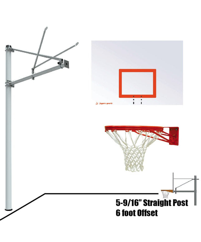 Jaypro Sports Basketball System - Straight Post (5 - 9/16 in. Pole with 6 ft. Offset) - 60 in. Steel Backboard - Double Rim | SPA6 - ST - DR SPA6-ST-DR - Play and Sync