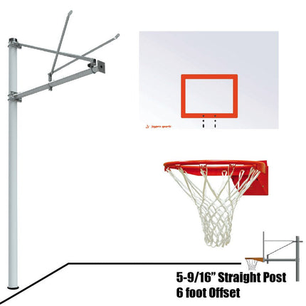 Jaypro Sports Basketball System - Straight Post (5 - 9/16 in. Pole with 6 ft. Offset) - 60 in. Steel Backboard - Flex Rim Goal | SPA6 - ST - FR SPA6-ST-FR - Play and Sync