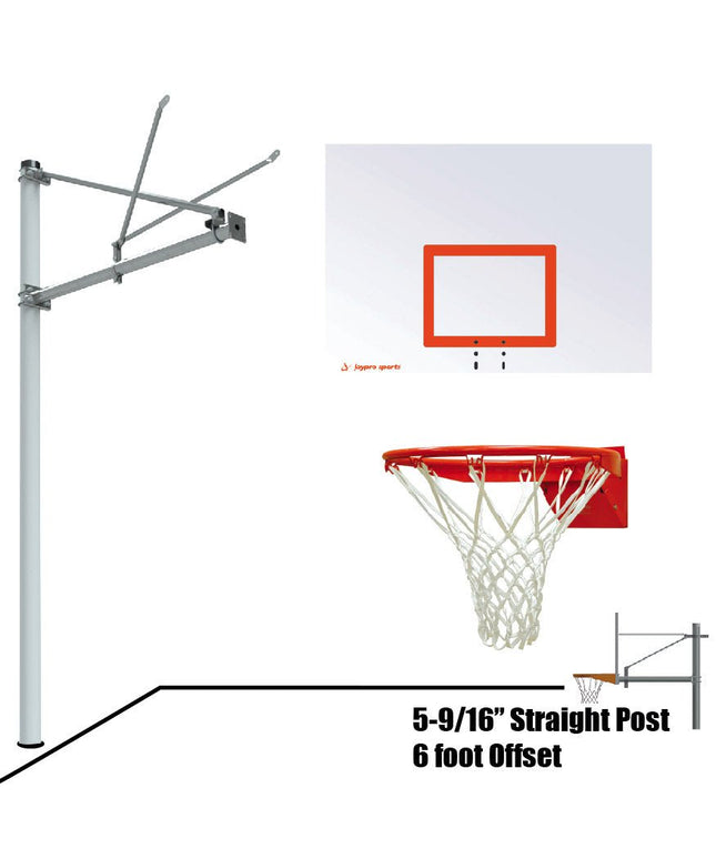 Jaypro Sports Basketball System - Straight Post (5 - 9/16 in. Pole with 6 ft. Offset) - 60 in. Steel Backboard - Flex Rim Goal | SPA6 - ST - FR SPA6-ST-FR - Play and Sync