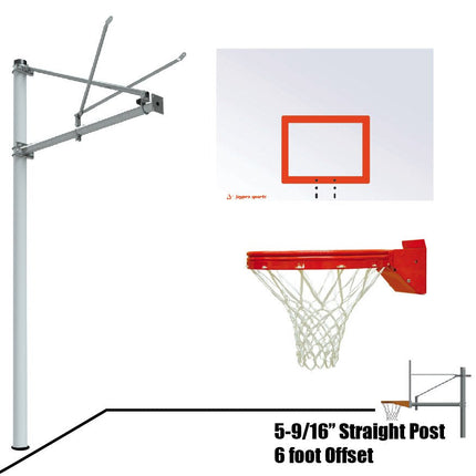 Jaypro Sports Basketball System - Straight Post (5 - 9/16 in. Pole with 6 ft. Offset) - 60 in. Steel Backboard - Playground Breakaway Goal | SPA6 - ST - UB SPA6-ST-UB - Play and Sync