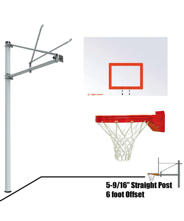 Jaypro Sports Basketball System - Straight Post (5 - 9/16 in. Pole with 6 ft. Offset) - 60 in. Steel Backboard - Playground Breakaway Goal | SPA6 - ST - UB SPA6-ST-UB - Play and Sync