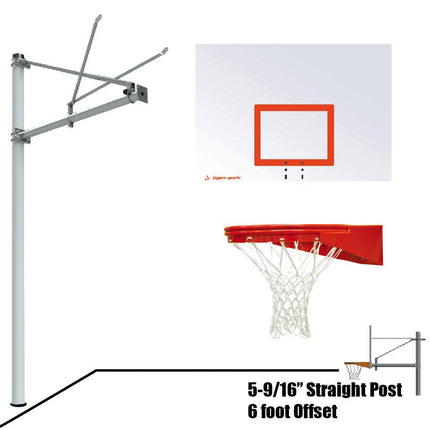Jaypro Sports Basketball System - Straight Post (5 - 9/16 in. Pole with 6 ft. Offset) - 60 in. Steel Backboard - Playground Goal | SPA6 - ST - UG SPA6-ST-UG - Play and Sync