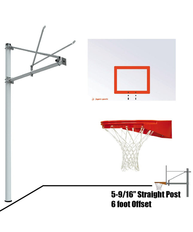 Jaypro Sports Basketball System - Straight Post (5 - 9/16 in. Pole with 6 ft. Offset) - 60 in. Steel Backboard - Playground Goal | SPA6 - ST - UG SPA6-ST-UG - Play and Sync