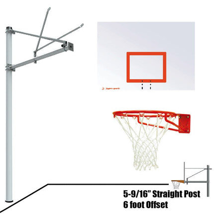 Jaypro Sports Basketball System - Straight Post (5 - 9/16 in. Pole with 6 ft. Offset) - 60 in. Steel Backboard - Super Goal | SPA6 - ST - SG SPA6-ST-SG - Play and Sync