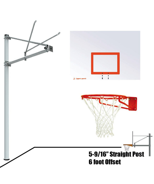 Jaypro Sports Basketball System - Straight Post (5 - 9/16 in. Pole with 6 ft. Offset) - 60 in. Steel Backboard - Super Goal | SPA6 - ST - SG SPA6-ST-SG - Play and Sync