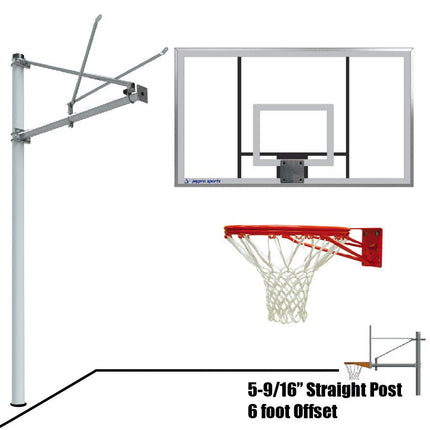 Jaypro Sports Basketball System - Straight Post (5 - 9/16 in. Pole with 6 ft. Offset) - 72 in. Acrylic Backboard - Double Rim Goal | SPA6 - AC - DR SPA6-AC-DR - Play and Sync