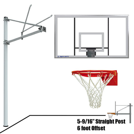 Jaypro Sports Basketball System - Straight Post (5 - 9/16 in. Pole with 6 ft. Offset) - 72 in. Acrylic Backboard - Flex Rim Goal | SPA6 - AC - FR SPA6-AC-FR - Play and Sync