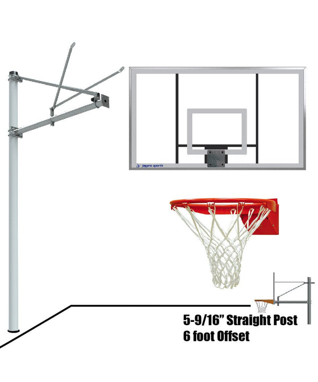 Jaypro Sports Basketball System - Straight Post (5 - 9/16 in. Pole with 6 ft. Offset) - 72 in. Acrylic Backboard - Flex Rim Goal | SPA6 - AC - FR SPA6-AC-FR - Play and Sync