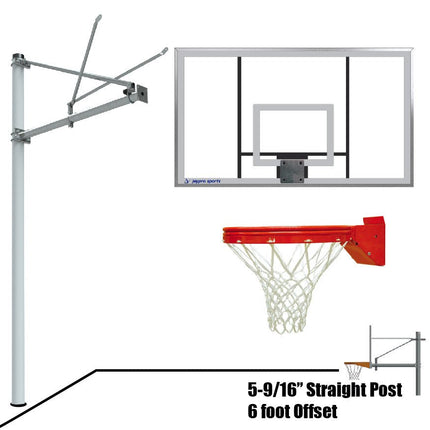 Jaypro Sports Basketball System - Straight Post (5 - 9/16 in. Pole with 6 ft. Offset) - 72 in. Acrylic Backboard - Playground Breakaway Goal | SPA6 - AC - UB SPA6-AC-UB - Play and Sync