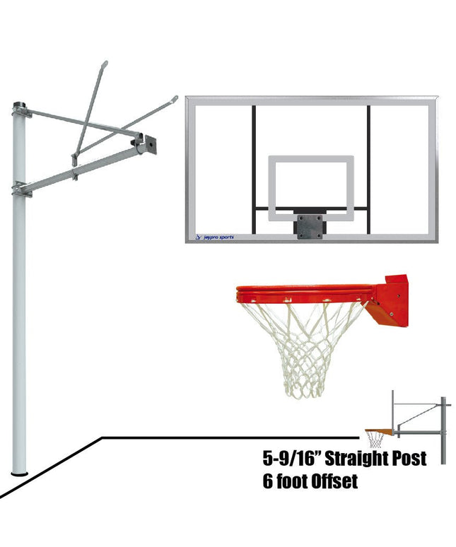 Jaypro Sports Basketball System - Straight Post (5 - 9/16 in. Pole with 6 ft. Offset) - 72 in. Acrylic Backboard - Playground Breakaway Goal | SPA6 - AC - UB SPA6-AC-UB - Play and Sync