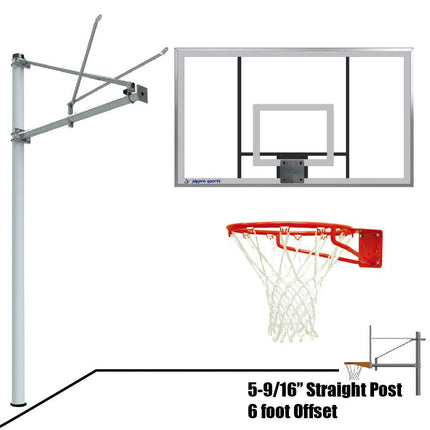 Jaypro Sports Basketball System - Straight Post (5 - 9/16 in. Pole with 6 ft. Offset) - 72 in. Acrylic Backboard - Super Goal | SPA6 - AC - SG SPA6-AC-SG - Play and Sync