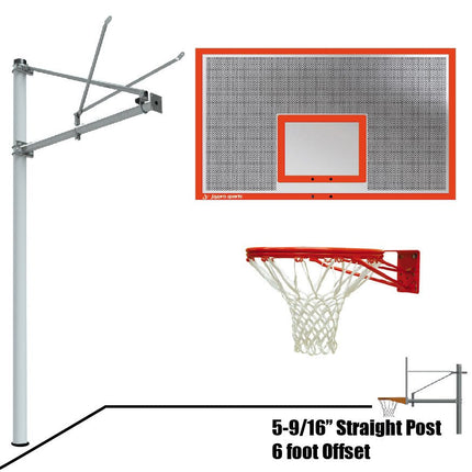 Jaypro Sports Basketball System - Straight Post (5 - 9/16 in. Pole with 6 ft. Offset) - 72 in. Perforated Aluminum Backboard - Double Rim | SPA6 - ALP - DR SPA6-ALP-DR - Play and Sync