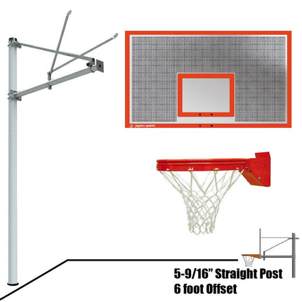 Jaypro Sports Basketball System - Straight Post (5 - 9/16 in. Pole with 6 ft. Offset) - 72 in. Perforated Aluminum Backboard - Playground Breakaway Goal | SPA6 - ALP - UB SPA6-ALP-UB - Play and Sync