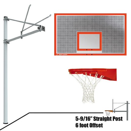 Jaypro Sports Basketball System - Straight Post (5 - 9/16 in. Pole with 6 ft. Offset) - 72 in. Perforated Aluminum Backboard - Playground Goal | SPA6 - ALP - UG SPA6-ALP-UG - Play and Sync