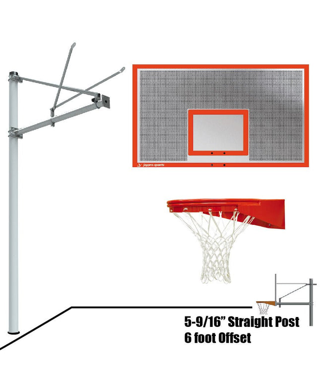 Jaypro Sports Basketball System - Straight Post (5 - 9/16 in. Pole with 6 ft. Offset) - 72 in. Perforated Aluminum Backboard - Playground Goal | SPA6 - ALP - UG SPA6-ALP-UG - Play and Sync