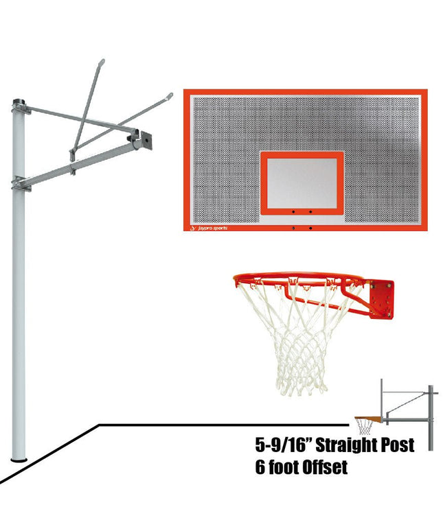 Jaypro Sports Basketball System - Straight Post (5 - 9/16 in. Pole with 6 ft. Offset) - 72 in. Perforated Aluminum Backboard - Super Goal | SPA6 - ALP - SG SPA6-ALP-SG - Play and Sync