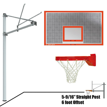 Jaypro Sports Basketball System - Straight Post (5 - 9/16 in. Pole with 6 ft. Offset) - 72 in. Perforated Steel Backboard - Playground Breakaway Goal | SPA6 - PERF - UB SPA6-PERF-UB - Play and Sync