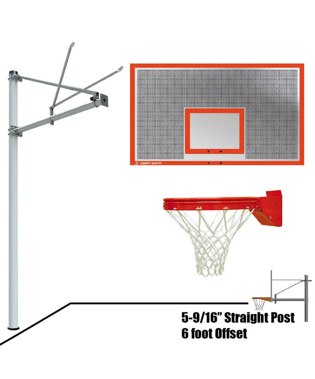 Jaypro Sports Basketball System - Straight Post (5 - 9/16 in. Pole with 6 ft. Offset) - 72 in. Perforated Steel Backboard - Playground Breakaway Goal | SPA6 - PERF - UB SPA6-PERF-UB - Play and Sync